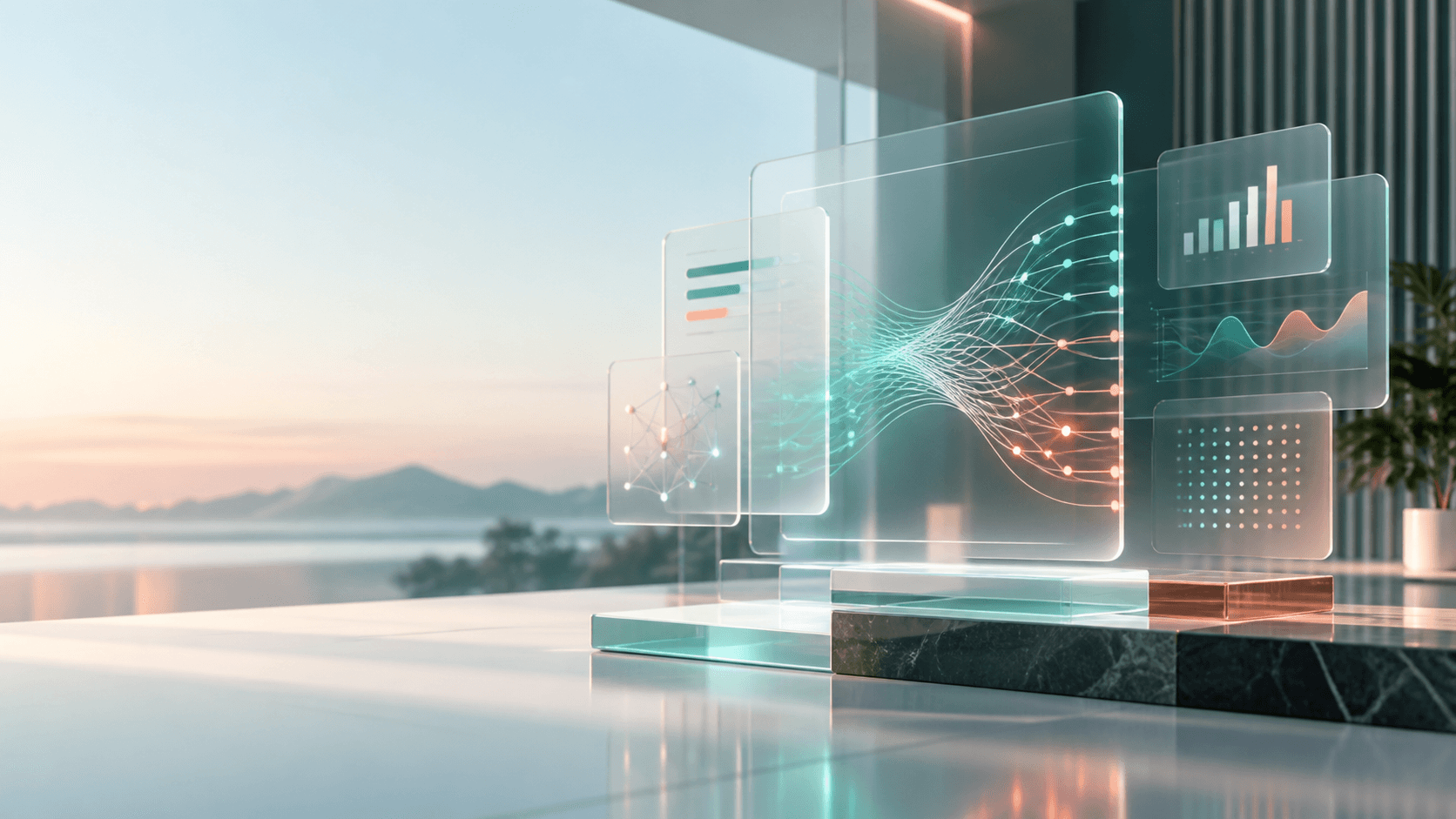 Abstract interface panels representing AI model comparison